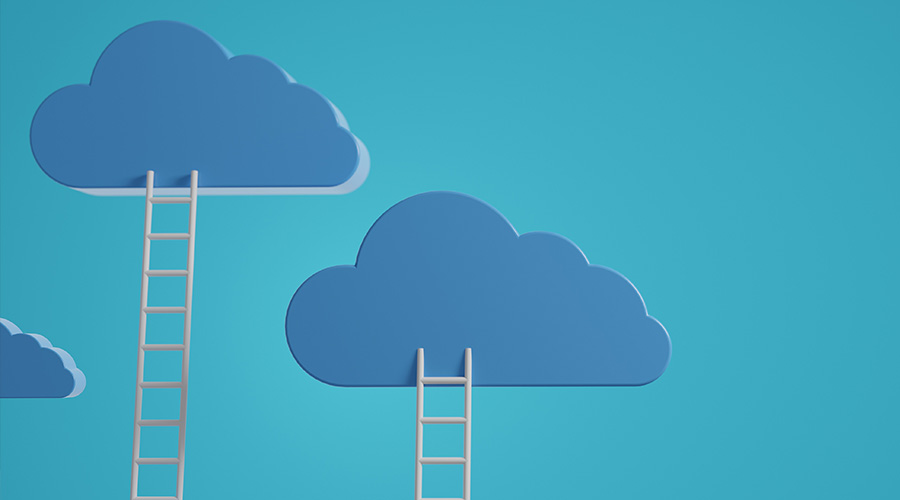 Image of some cloud with ladders leaning up against them